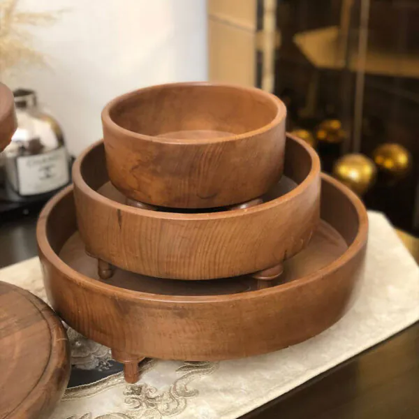 ست کاسه چوبی پایه‌دار
